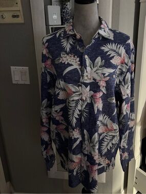 Tommy Bahama  Sz M Linen Blend Long Sleeve Button Up Barbados Breeze relaxed fit